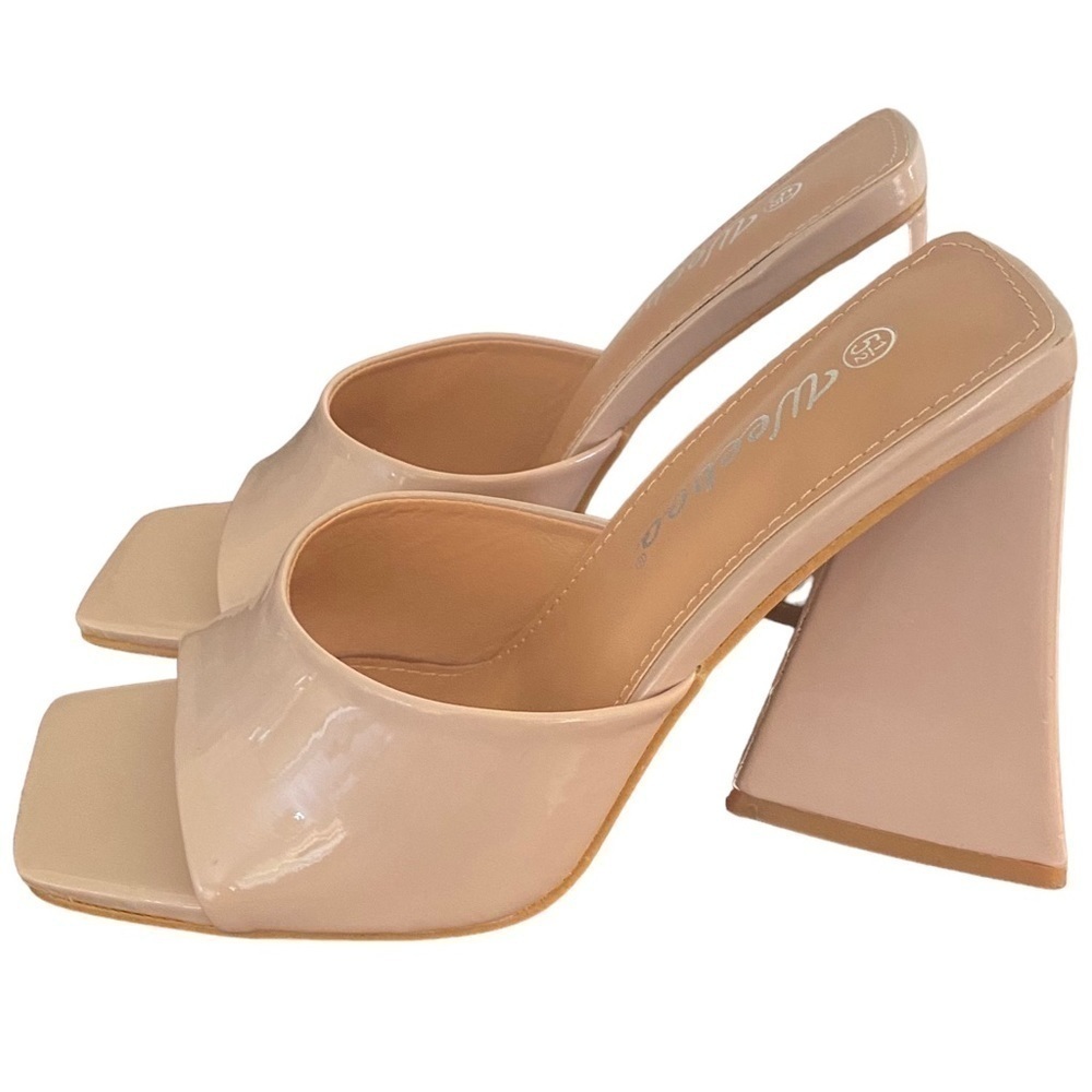 Weeboo Nude Triangle Block Open Toed Heels Size 5… - image 3